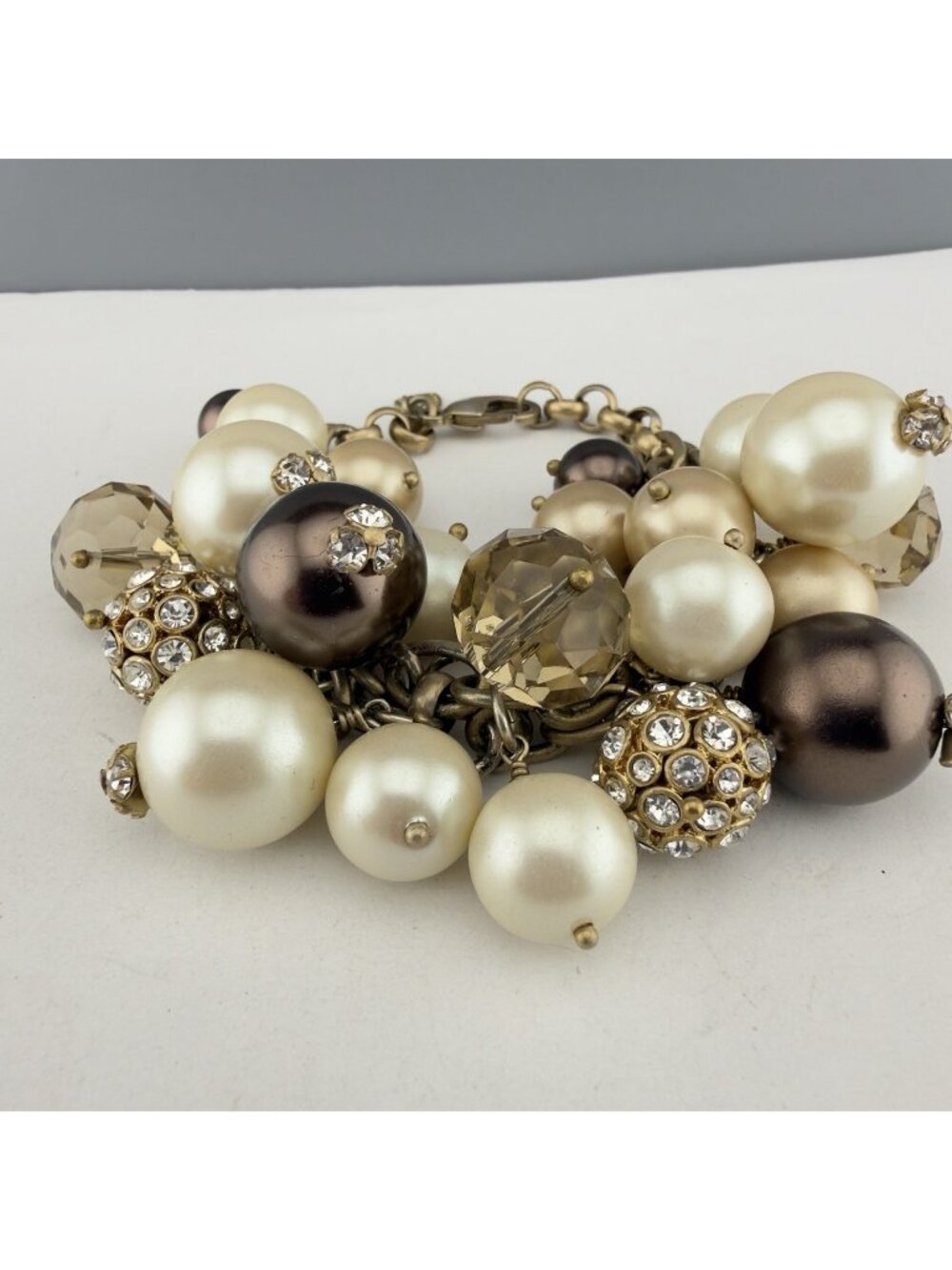 Beaded Bracelet Chunky Cluster Fall Autumn Brown Gold Tone Glass Stones 6.5”
